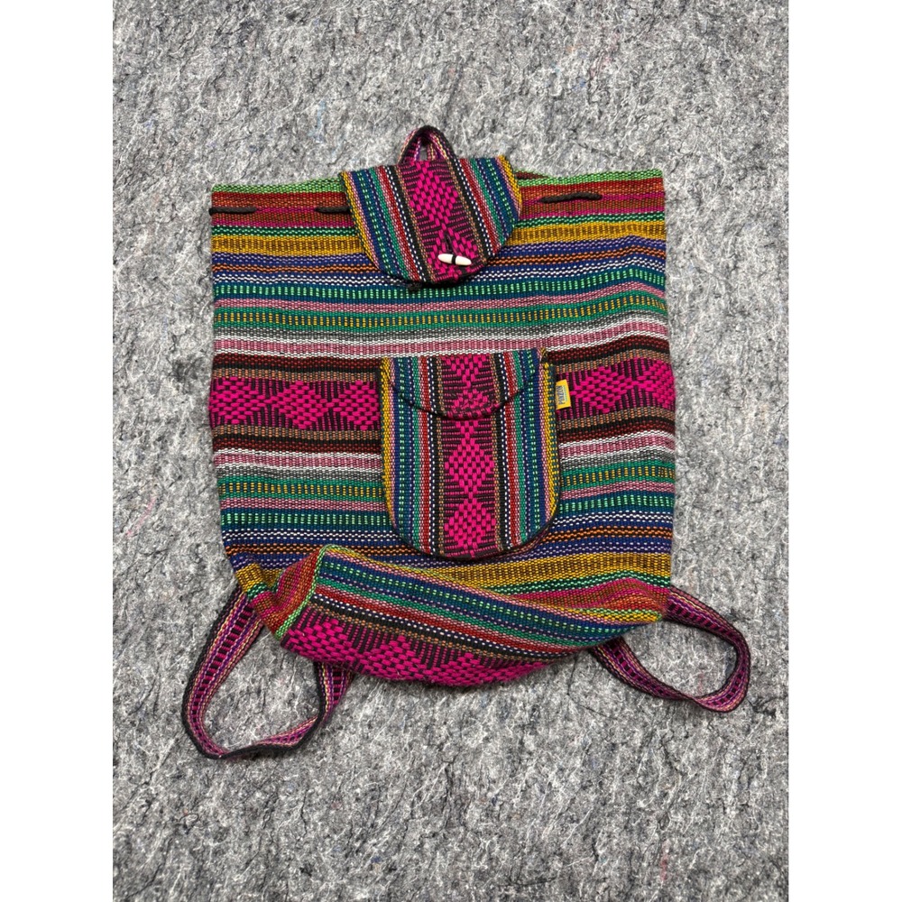 Artesanias MR Pinzon Woven Mexican Backpack Multi Color Striped Boho Bag Emisa